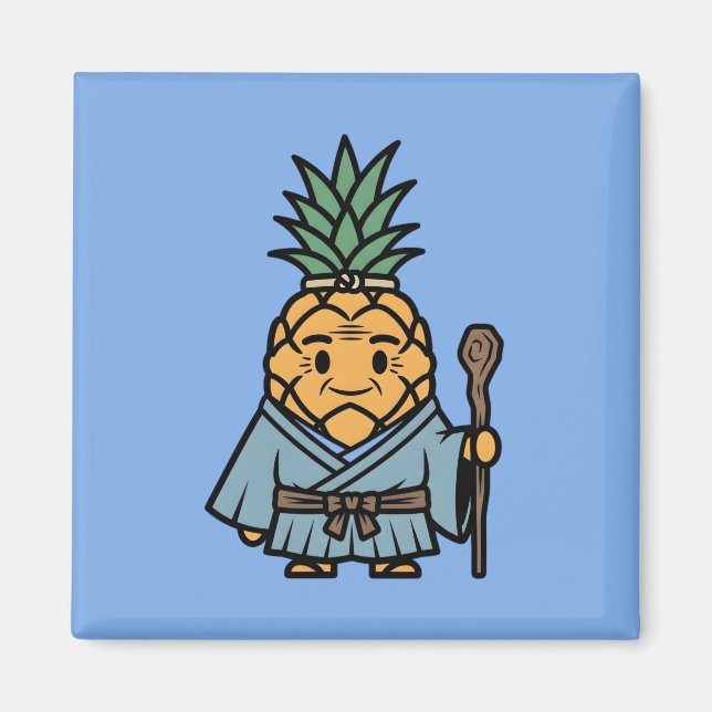 Funny Pineapple Sensei Master Samurai Illustration Magnet (Framsidan)