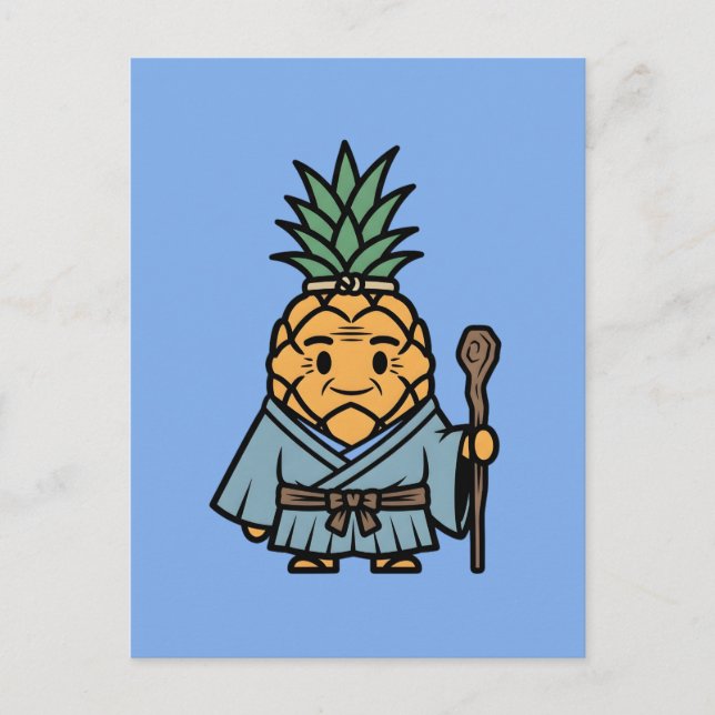 Funny Pineapple Sensei Master Samurai Illustration Vykort (Framsida)