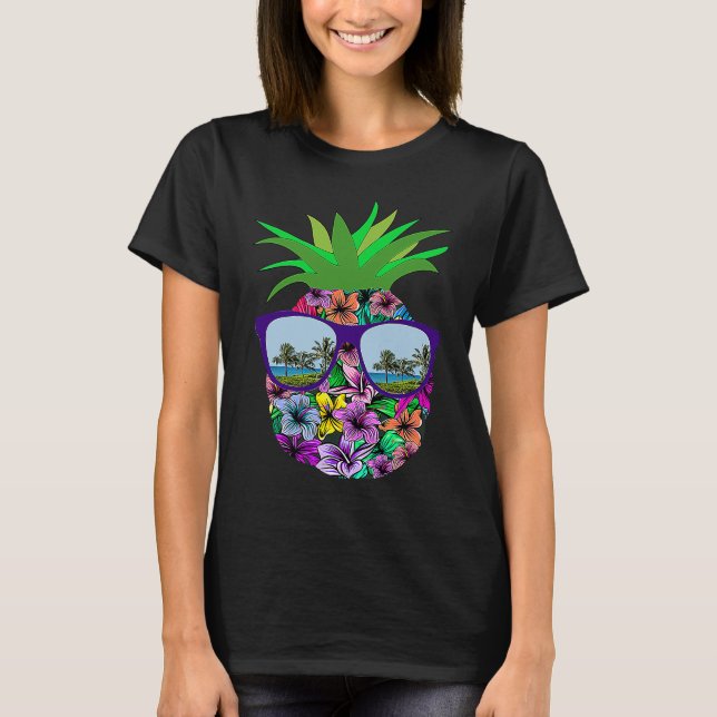 Funny Pineapple Sunglasses Aloha Hawaiian Hawaii B T Shirt (Framsida)