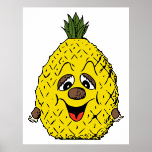 Funny Pineapple Tecknad Ansikte Foodie, ZSSG Poster