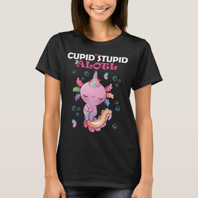 funny pink axolotl valentine t shirt (Framsida)
