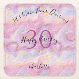 Funny Pink Glitter Marble Agate 30th Birthday Underlägg Papper Kvadrat