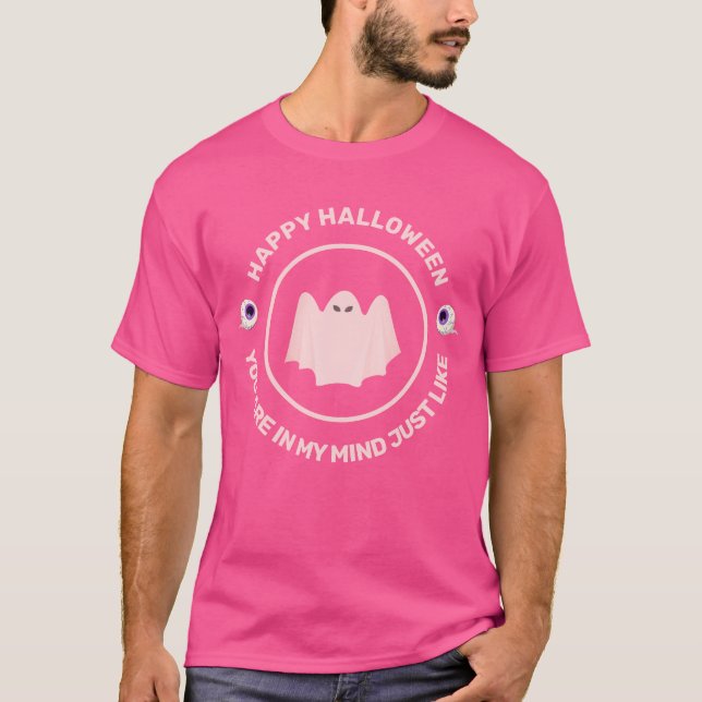 Funny Pink Halloween Ghost & Skeleton T Shirt (Framsida)