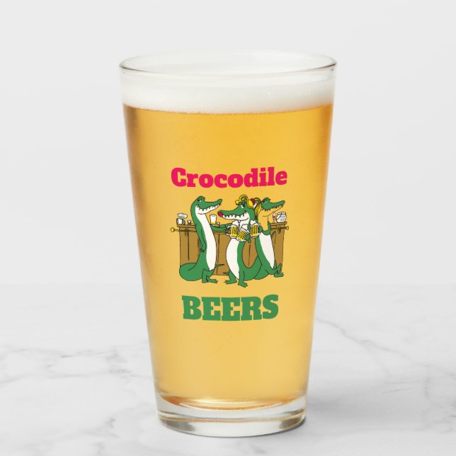 FUNNY! Pint Glass Crocodile ÖL 16oz Glaskopp (Framsida fylld)