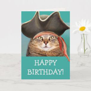 Funny Pirat Cat Birthday Kort