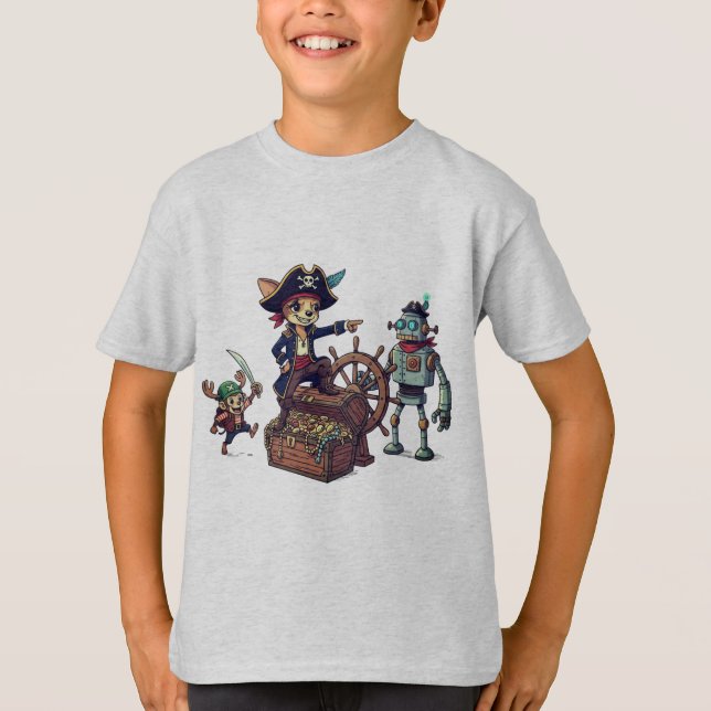 Funny Pirat Crew T-Shirt - Robot, Monkey (Framsida)