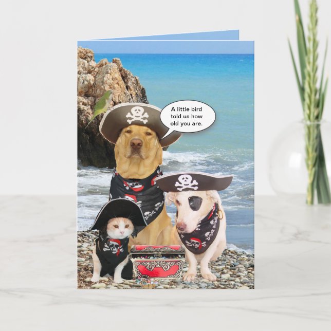 Funny Pirat Pets Birthday Kort (Framsida)