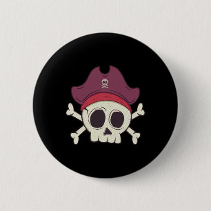 Funny Pirat Skull Tecknad Halloween Knapp