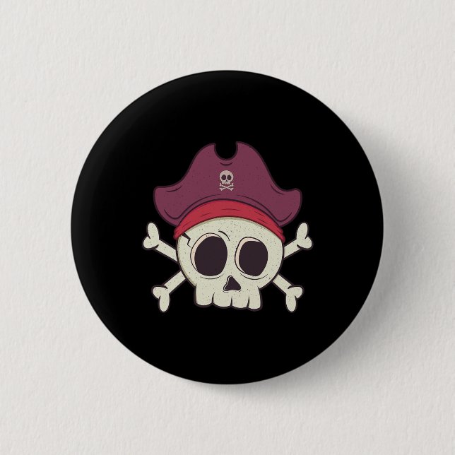 Funny Pirat Skull Tecknad Halloween Knapp (Framsida)