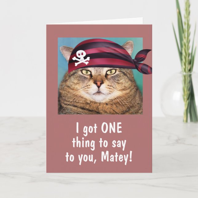 Funny Pirat Tjock Cat Birthday Kort (Framsida)