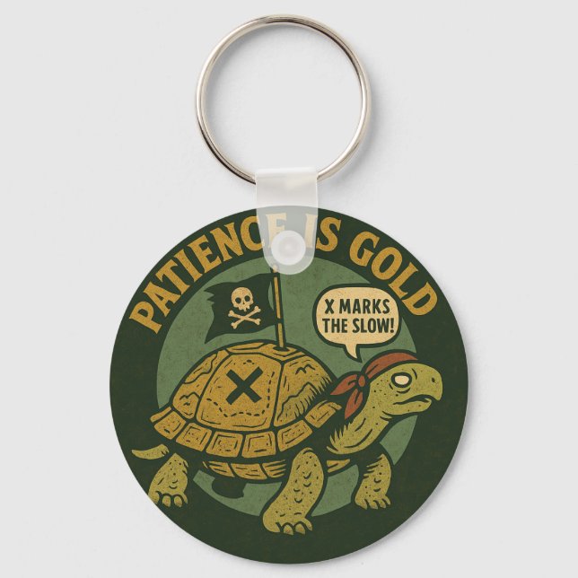 Funny Pirate Turtle Patience Gold Nyckelring (Framsida)