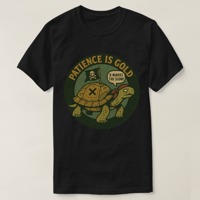 Funny Pirate Turtle Patience Gold T Shirt (Design framsida)