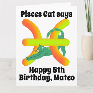 Funny Pisces Cat Personlig Birthday Card Kort