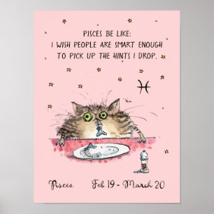 Funny Pisces poster Stjärntecknet Zodiac Cat poste