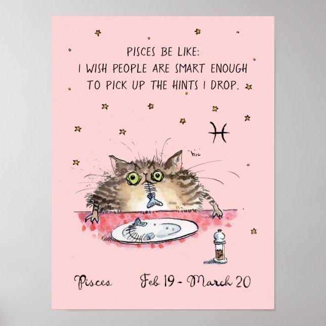 Funny Pisces poster Stjärntecknet Zodiac Cat poste (Framsidan)