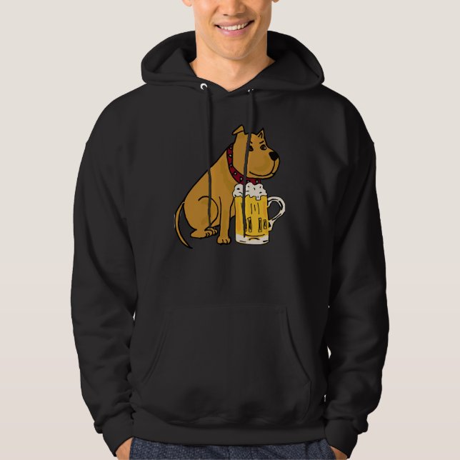Funny Pit Bull Dog Drinking Beer Hoodie (Framsida)