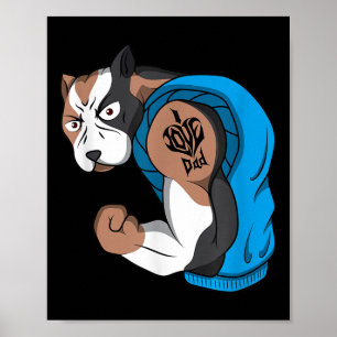 Funny Pit Bull Dog I Kärlek Pappa Tattoo Älskare M Poster