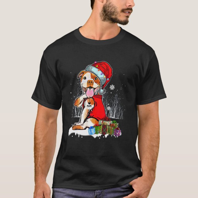 Funny Pit Bull jul jul I Kärlek Mamma Tattoo Julaf T Shirt (Framsida)