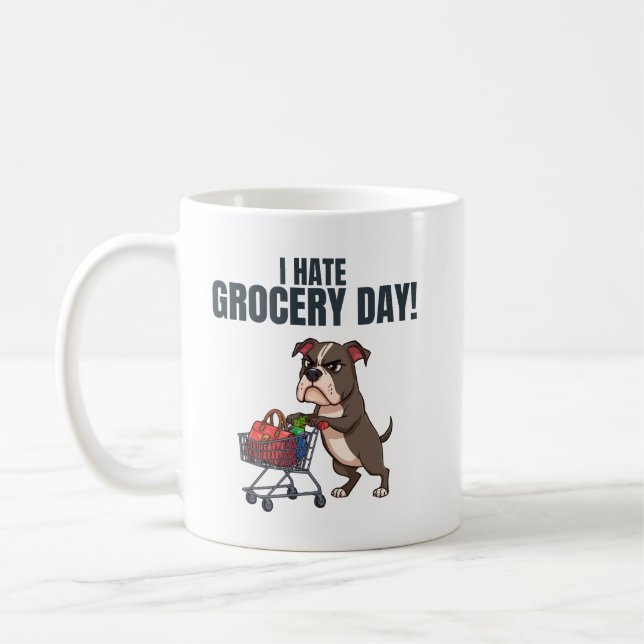 Funny Pitbull Grocery Shopping Cartoon  Kaffemugg (Vänster)