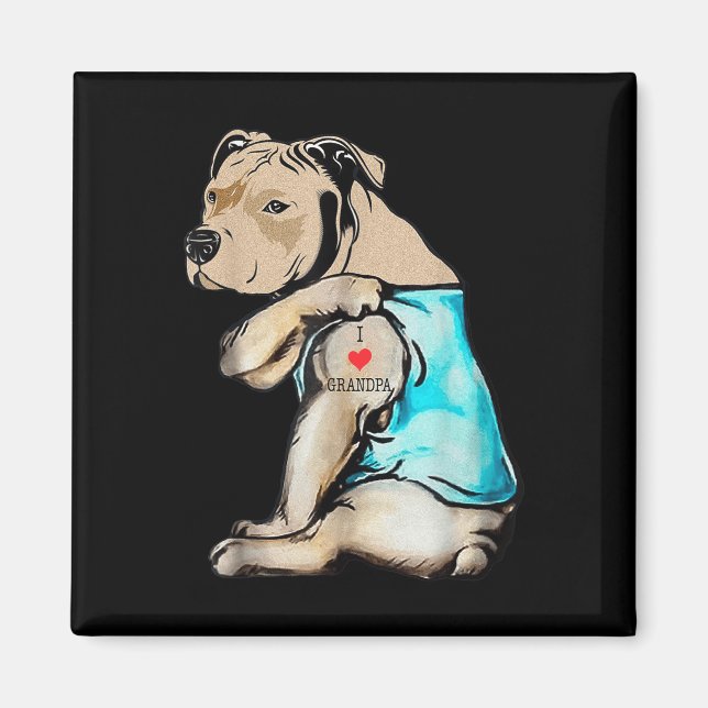 Funny Pitbull Hund I Kärlek Grandpa Tattoo Funny G Magnet (Framsidan)