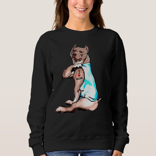 Funny Pitbull Hund I Kärlek Mamma Tattoo T Shirt (Framsida)