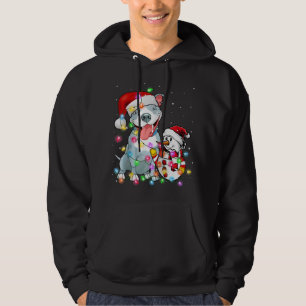 Funny Pitbull Hund jul Snögubbe Julafton Ljus Pa Hoodie