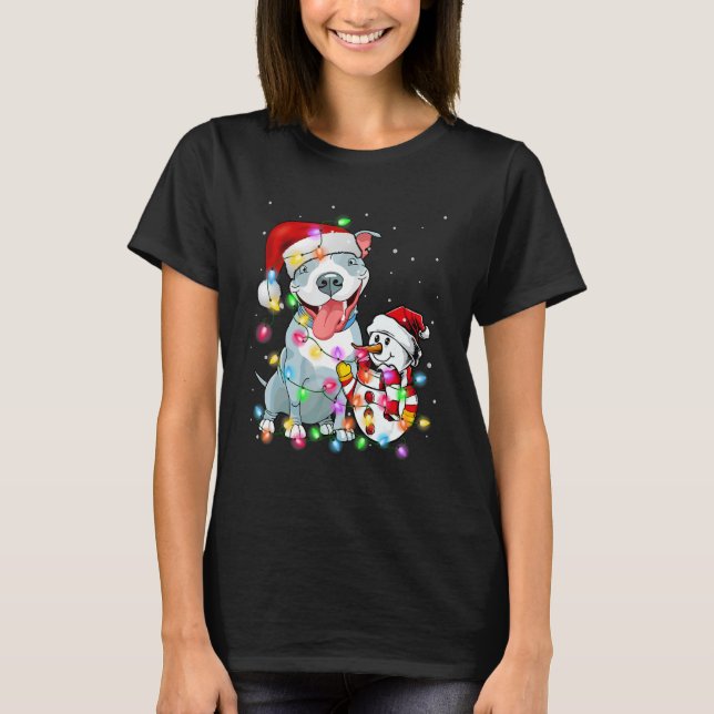 Funny Pitbull Hund jul Tee Snögubbe Julafton Light (Framsida)