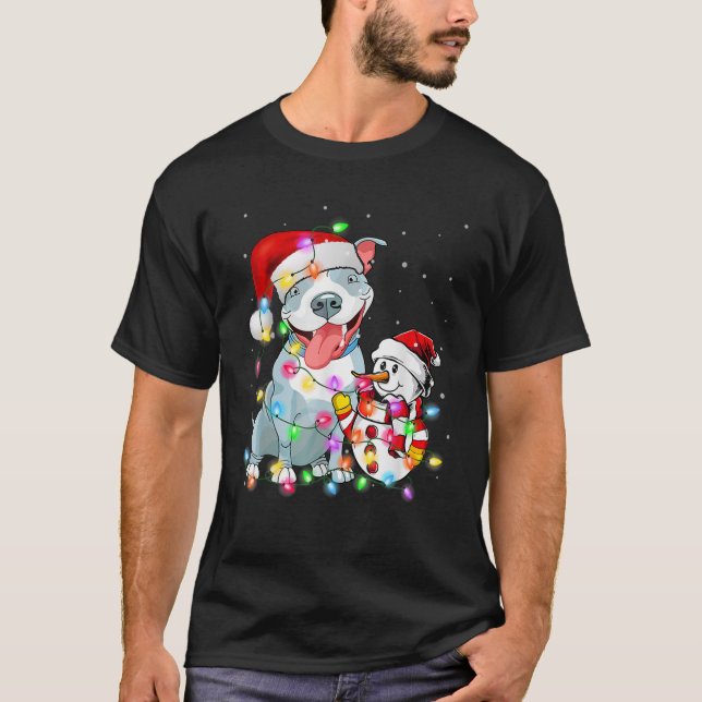 Funny Pitbull Hund jul Tee Snögubbe Julafton Light (Framsida)