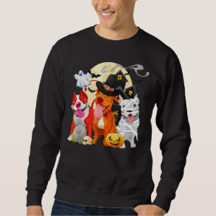 Funny Pitbull Hund Witch Hat Scary Pumpkin Hallowe Lång Ärmad Tröja