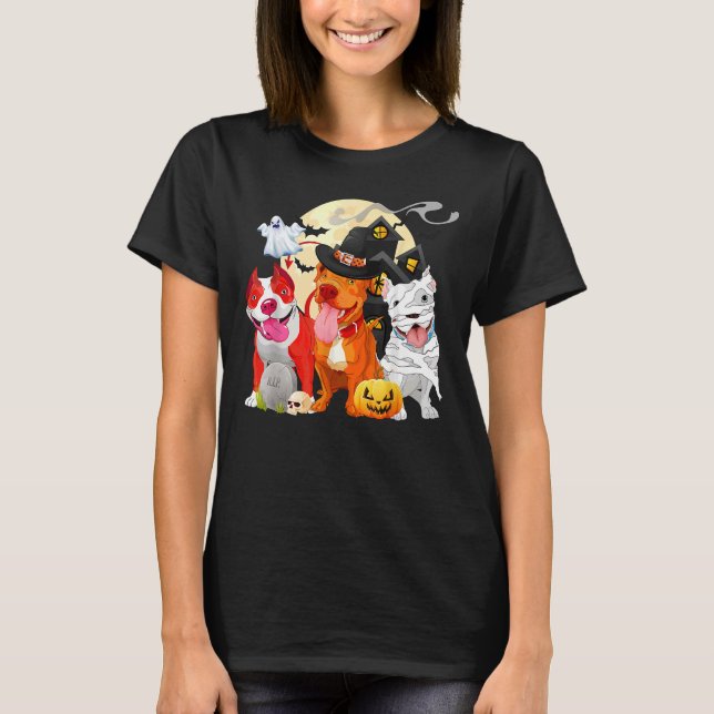 Funny Pitbull Hund Witch Hat Scary Pumpkin Hallowe T Shirt (Framsida)