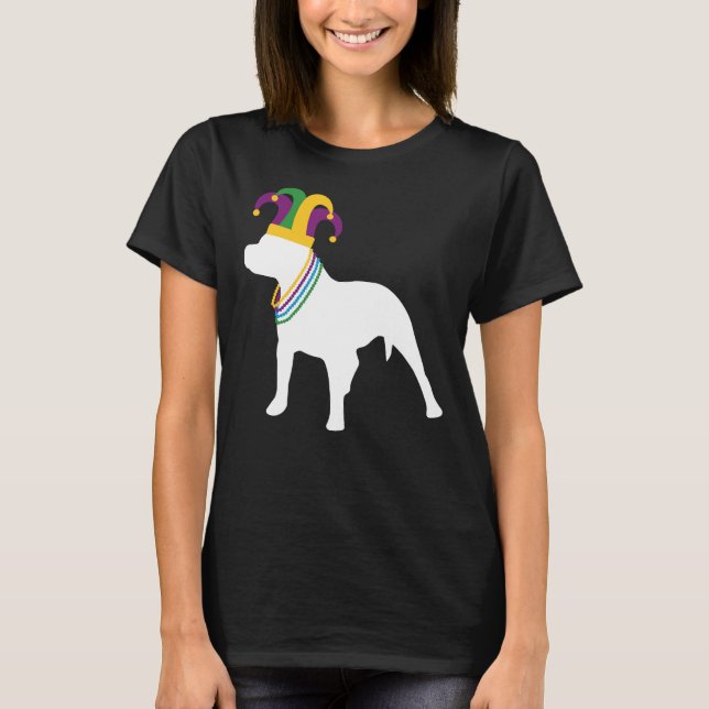 Funny Pitbull Mardi Gras Pärlor Costume Hund älska T Shirt (Framsida)