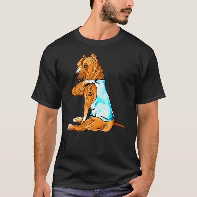 Funny Pitbull Pitbull Tattoos I Kärlek Pappa Sitta T Shirt (Framsida)