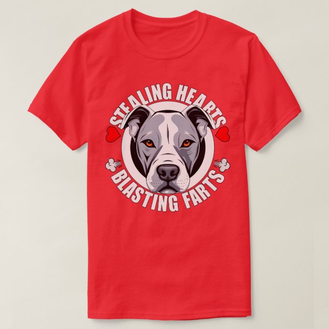 Funny Pitbull Stealing Hearts Blasting Farts Puppy T Shirt (Design framsida)