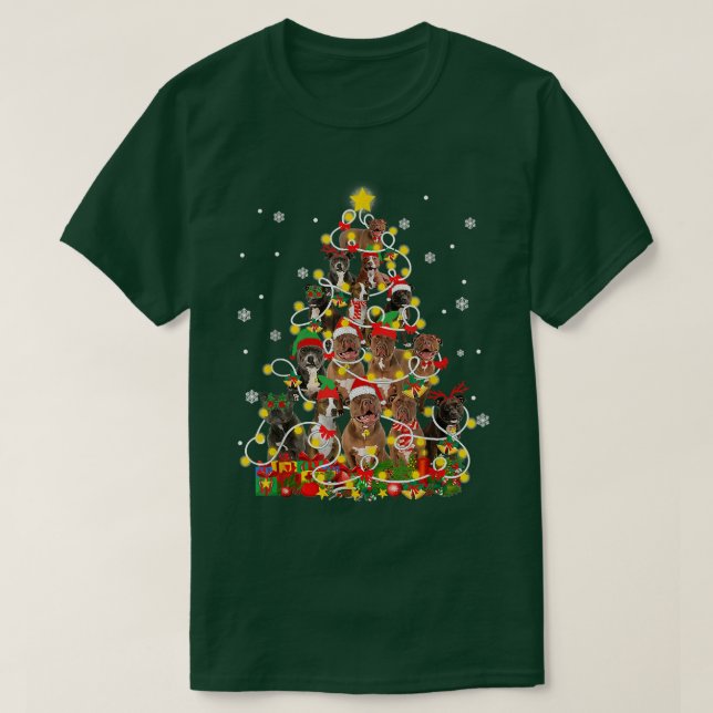 Funny Pitbully Santa Hat Julgran Ljus Xma T Shirt (Design framsida)