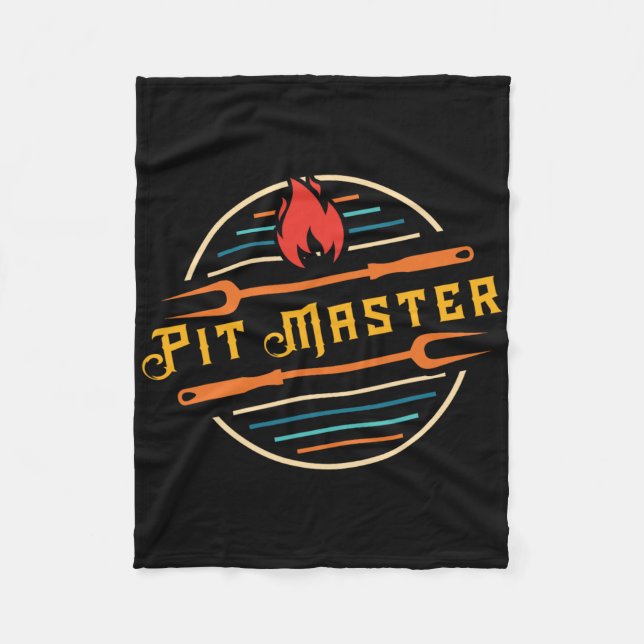 Funny Pitmaster Graphic Bbq Grill Fork Retro Pit M Fleecefilt (Framsidan)