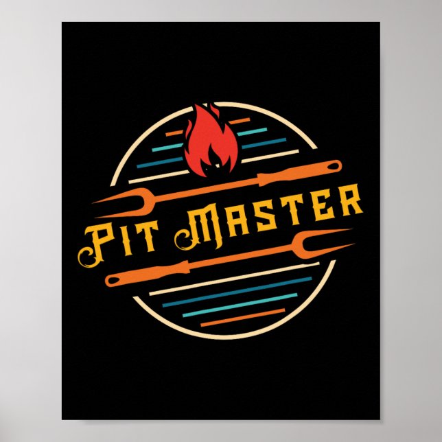 Funny Pitmaster Graphic Bbq Grill Fork Retro Pit M Poster (Framsidan)