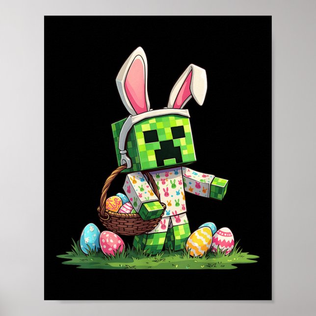 Funny Pixel Bunny Påskägg Hunt Gamer-inspirerad D Poster (Framsidan)