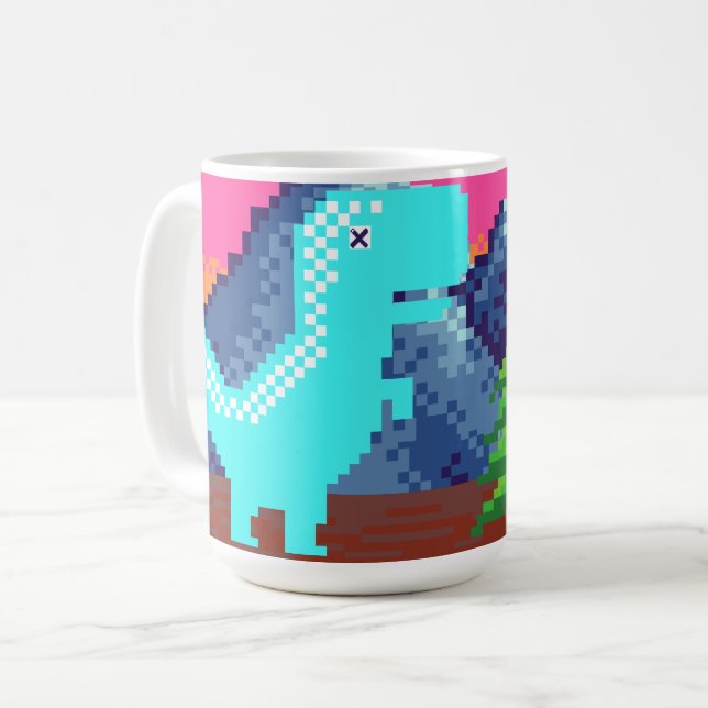 Funny Pixel Gamer Pixelated- Dinosaur Illustration Kaffemugg (Framsida vänster)