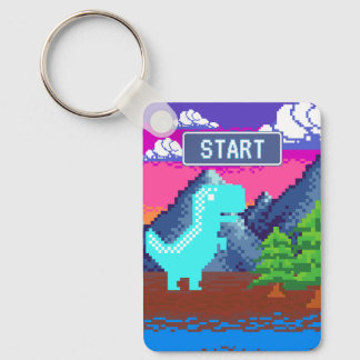 Funny Pixel Gamer Pixelated- Dinosaur Illustration Nyckelring