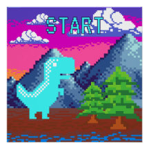 Funny Pixel Gamer Pixelated- Dinosaur Illustration