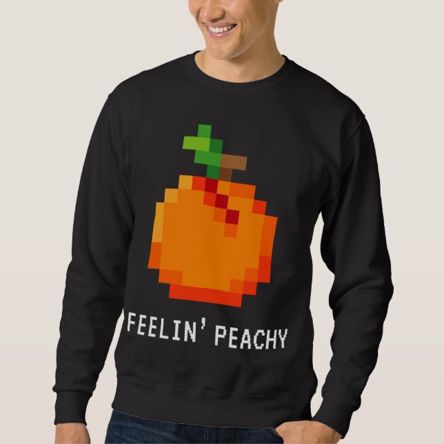 Funny Pixel Peach - Retro 8 - Bit Arcade Gamer Fee Lång Ärmad Tröja (Framsida)