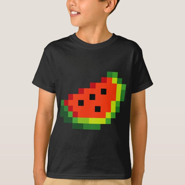 Funny Pixel Watermelon - Retro 8 - Bit Arcade-spel T Shirt (Framsida)