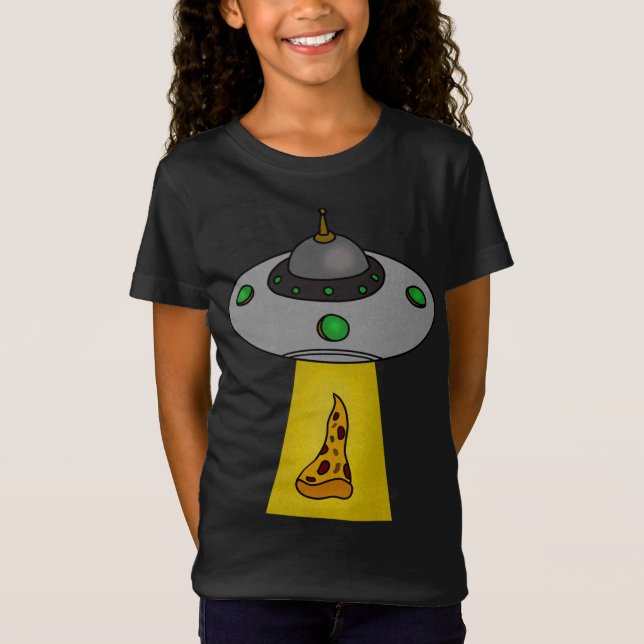 Funny Pizza Älskare, UFO Beaming T Shirt (Framsida)