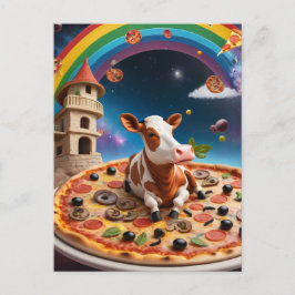 Funny Pizza Cow Vykort