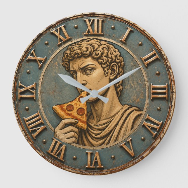 Funny Pizza David Renaissance Art Parody Kitchen  Stor Klocka (Framsida)