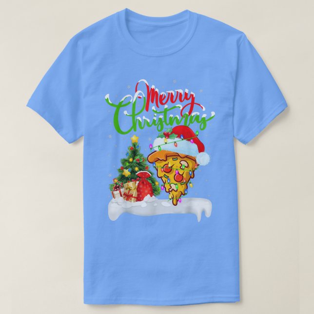 Funny Pizza Dish Älskare Julafton Lighting Santa P T Shirt (Design framsida)