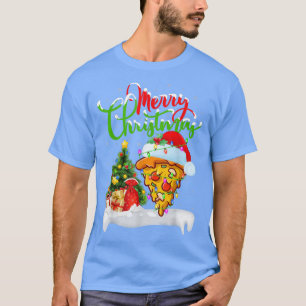 Funny Pizza Dish Älskare Julafton Lighting Santa P T Shirt