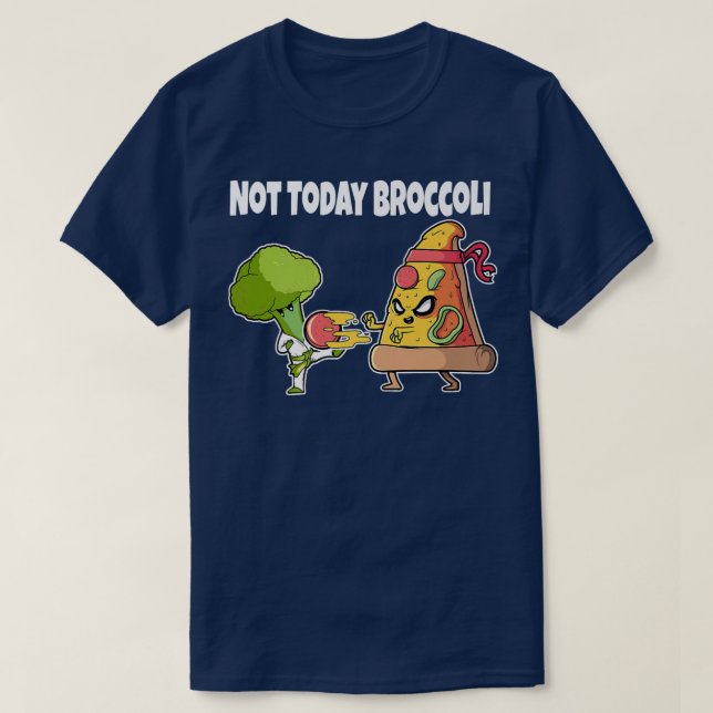Funny Pizza Kawaii Karate Fighting Broccoli Funny T Shirt (Design framsida)