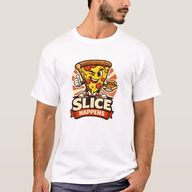 Funny Pizza Lover Shirt – Slice Happens Retro Cart T (Framsida)