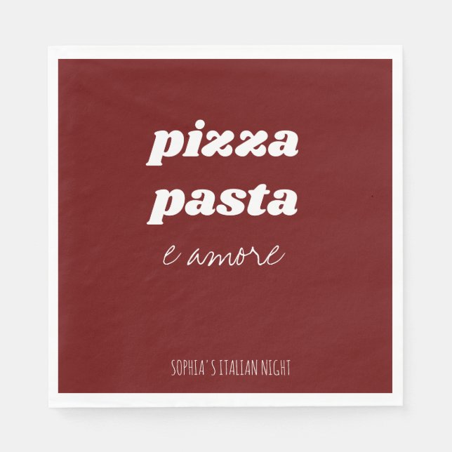 Funny Pizza Pasta Amore Red Italiana Kitchen Pappersservett (Framsidan)